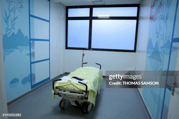 Hospital trolley is seen the Emergency room of the Pitie-Salpetriere hospital in Paris on January 1, 2025.