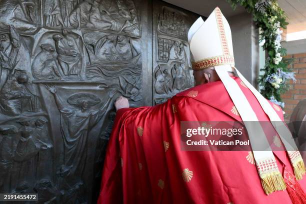 Pope Francis opens a Holy Door and celebrates Mass for prisoners in the Rebibbia New Complex Prison on December 26, 2024 in Rome, Italy. “I wanted...