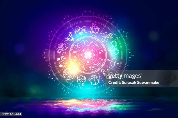 zodiac signs and astrology with constellations, concepts, predictions, horoscopes, beliefs - astrología fotografías e imágenes de stock