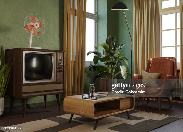 interiores de casas retrô dos anos 1950. - estilo moderno de meados do século - fotografias e filmes do acervo