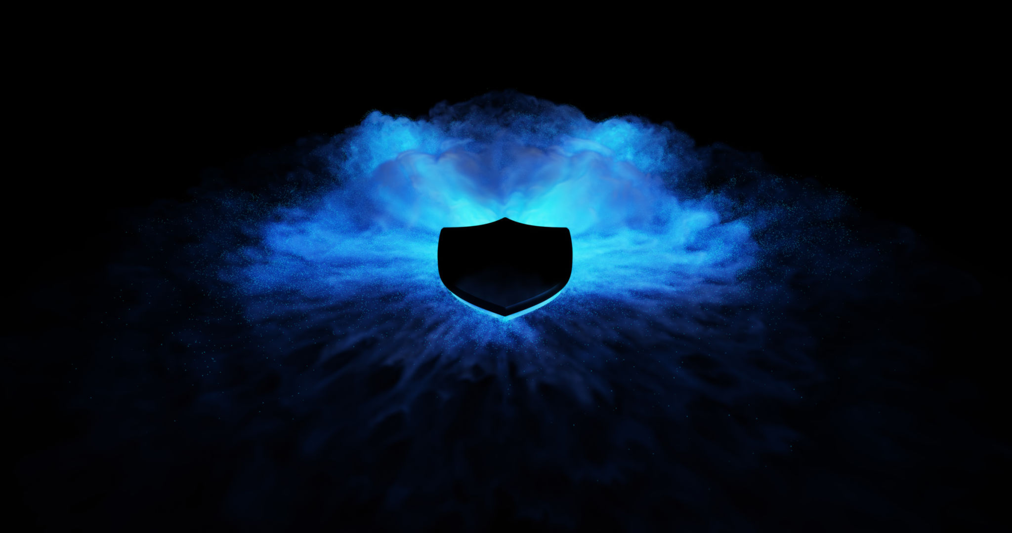 A black shield, enveloped by a swirling blue mist, represents a fortress of protection. A black shield, enveloped by a swirling blue mist, represents a fortress of protection.