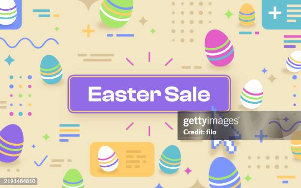 illustrazioni stock, clip art, cartoni animati e icone di tendenza di vendita di pasqua uovo shopping vacanze cliccando pulsante sfondo - easter sale