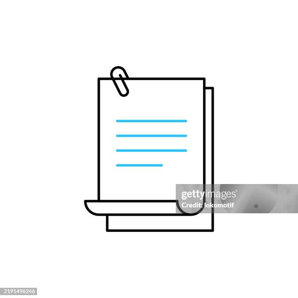 document with attachment two color line icon with editable stroke. the icon is suitable for web design, mobile apps, ui, ux, and gui design. - film script stock illustrations