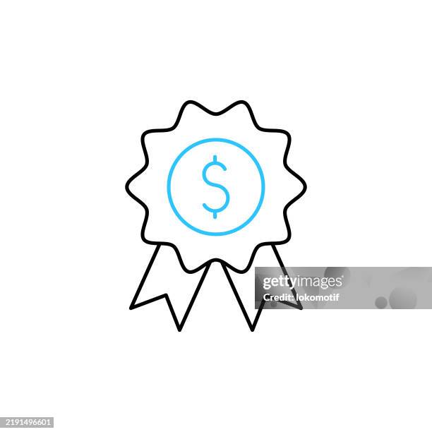 cash award badge two color line icon with editable stroke. the icon is suitable for web design, mobile apps, ui, ux, and gui design. - exclusive stock illustrations