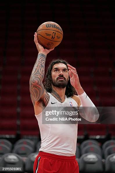 Steven Adams of the Houston Rockets warms up before the game against ...