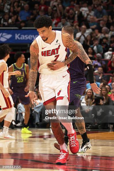 Ware Heat Kel'el Ware of the Miami Heat celebrates during the game against the ...