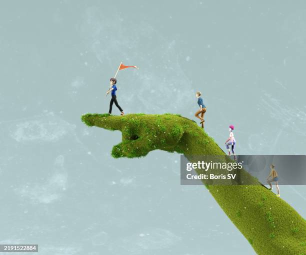 leader about to step off of a pointing finger - orientar imagens e fotografias de stock
