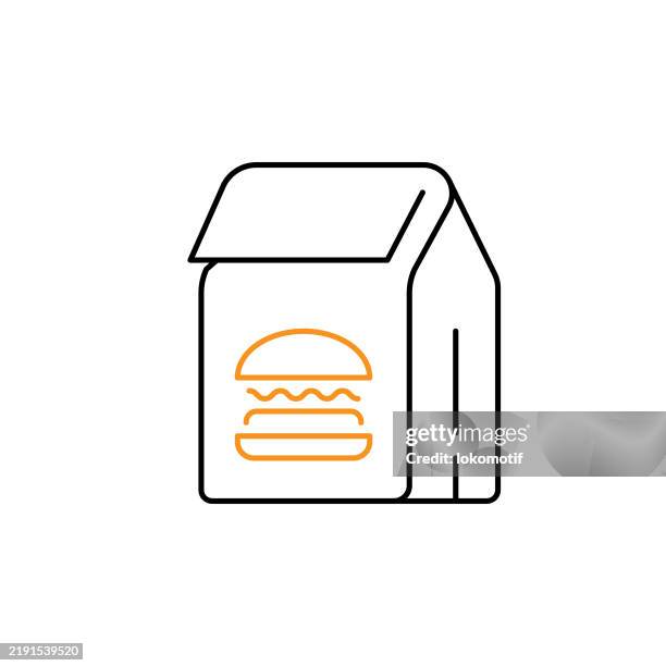 takeaway fast food two color line icon with editable stroke. the icon is suitable for web design, mobile apps, ui, ux, and gui design. - packing lunch stock illustrations