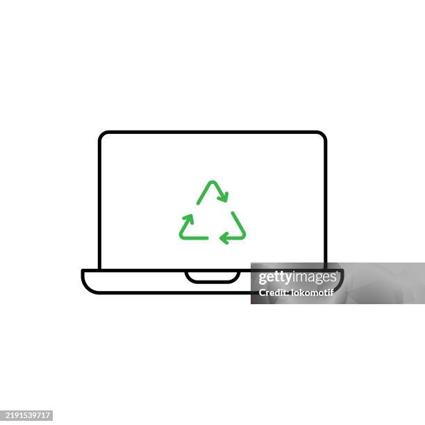 electronic waste recycling two color line icon with editable stroke. the icon is suitable for web design, mobile apps, ui, ux, and gui design. - old broken computer stock illustrations