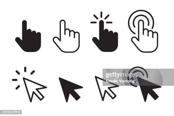 hand- und pfeilzeiger-symbol - computermaus stock-grafiken, -clipart, -cartoons und -symbole