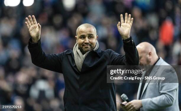 Former Rangers defender Madjid Bougherra on the pitch at half time during a William Hill Premiership match between Rangers and Celtic at Ibrox...