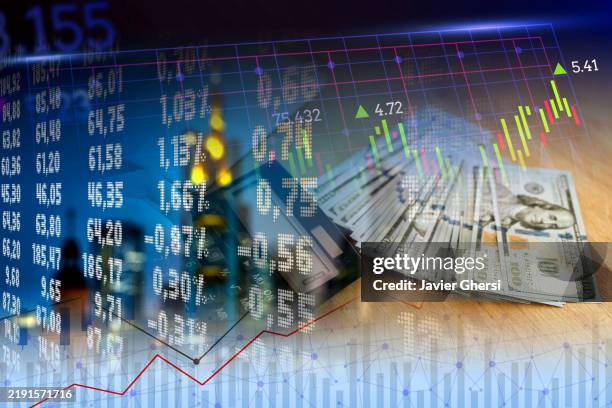 numeric data, calculator, cash dollar bills and city buildings - economics graph - börshandlare bildbanksfoton och bilder