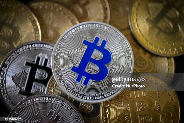 Representation of the Bitcoin cryptocurrency is displayed in Brussels, Belgium, on January 2, 2025.