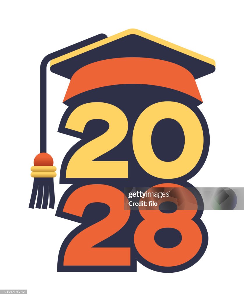 Grad 2028 Graduation 2028 Mortarboard Celebration Year Number Vertical Design ...