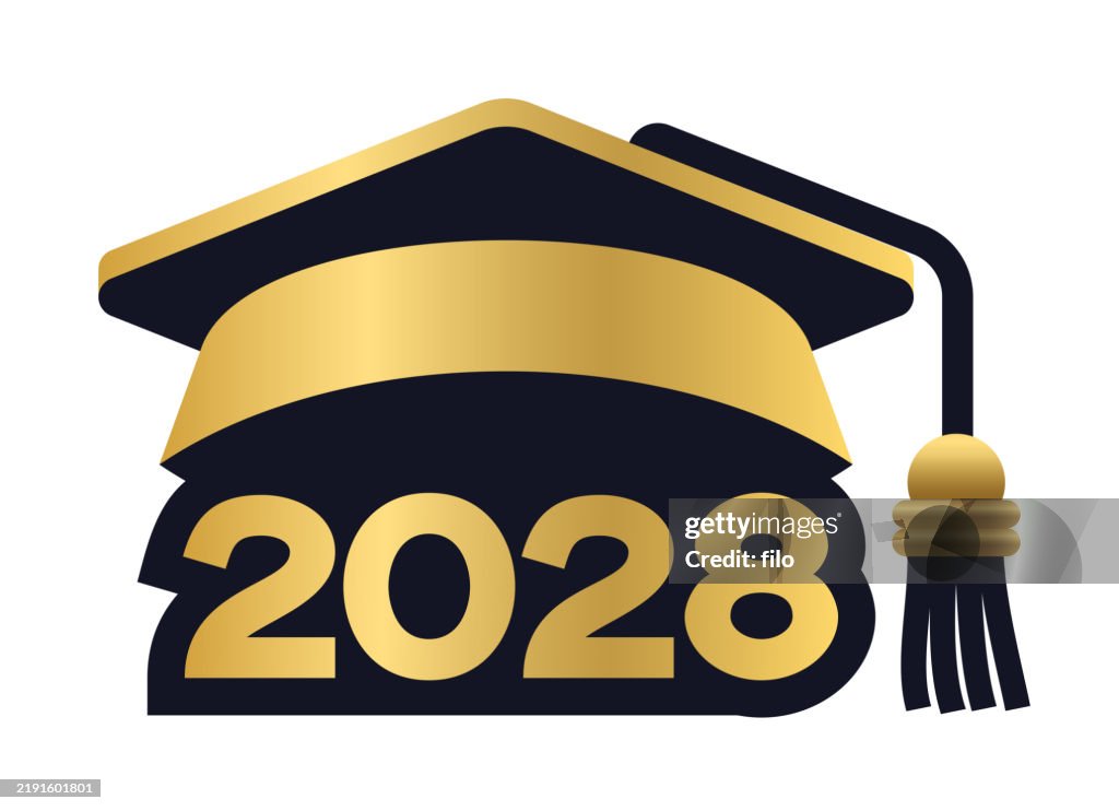 Grad 2028 Graduation 2028 Golden Mortarboard Celebration Year Number Design ...