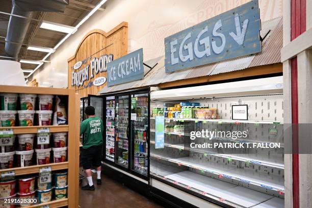 Empty shelves for eggs are seen during an egg shortage at a Sprouts Farmer's Market grocery store in Redondo Beach, California, on January 2, 2025....