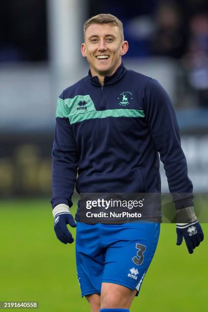 David Ferguson of Hartlepool United warms up during the Vanarama National League match between Hartlepool United and Oldham Athletic at Victoria Park...