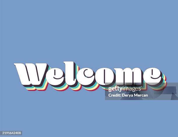 illustrations, cliparts, dessins animés et icônes de bienvenue. illustration vectorielle de stock de lettrage rétro. lettrage rétro. illustration de papier cartonné d’invitation ou de vœux. - panneau de bienvenue
