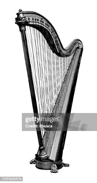 stockillustraties, clipart, cartoons en iconen met antique image from french magazine, harp - harp
