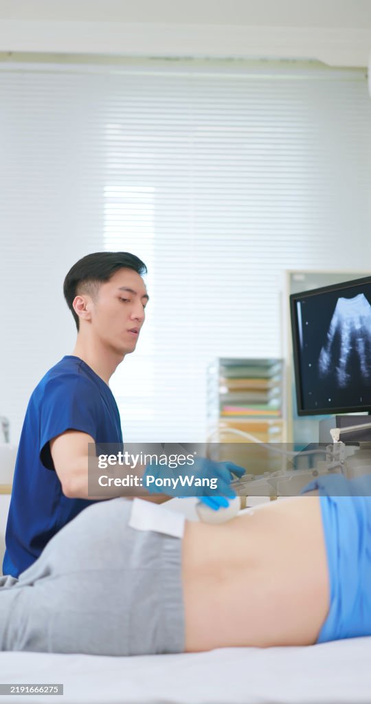 Elder receive kidney ultrasound