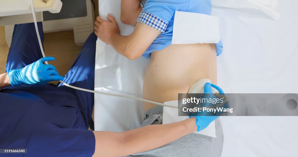 Elder receive kidney ultrasound