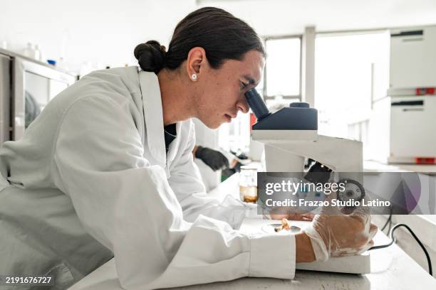 scientist man using a microscope on a laboratory - magnification stock pictures, royalty-free photos & images