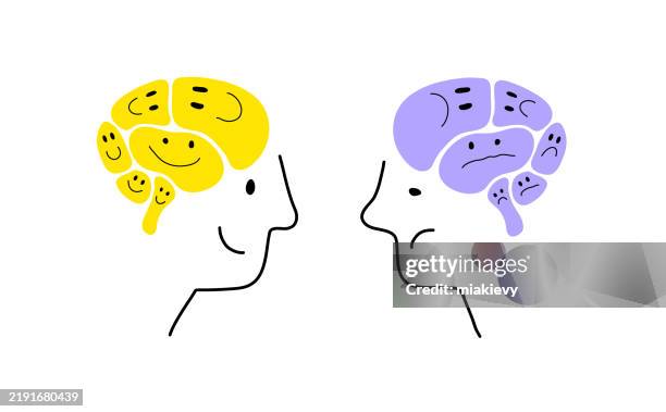 optimistisch versus pessimistisch - pessimismus stock-grafiken, -clipart, -cartoons und -symbole