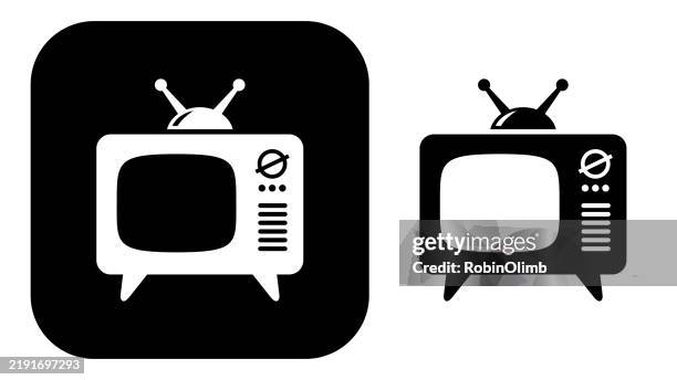 black and white vintage television icons - vintage television white background stock illustrations