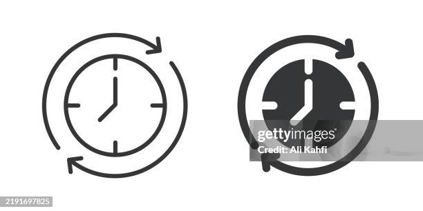 setzen sie die zeit zurück, dünne linie und glyphe durchgezogenes symbol. bearbeitbarer strich und perfekte pixel isoliert auf transparentem hintergrund - delivery company logos stock-grafiken, -clipart, -cartoons und -symbole