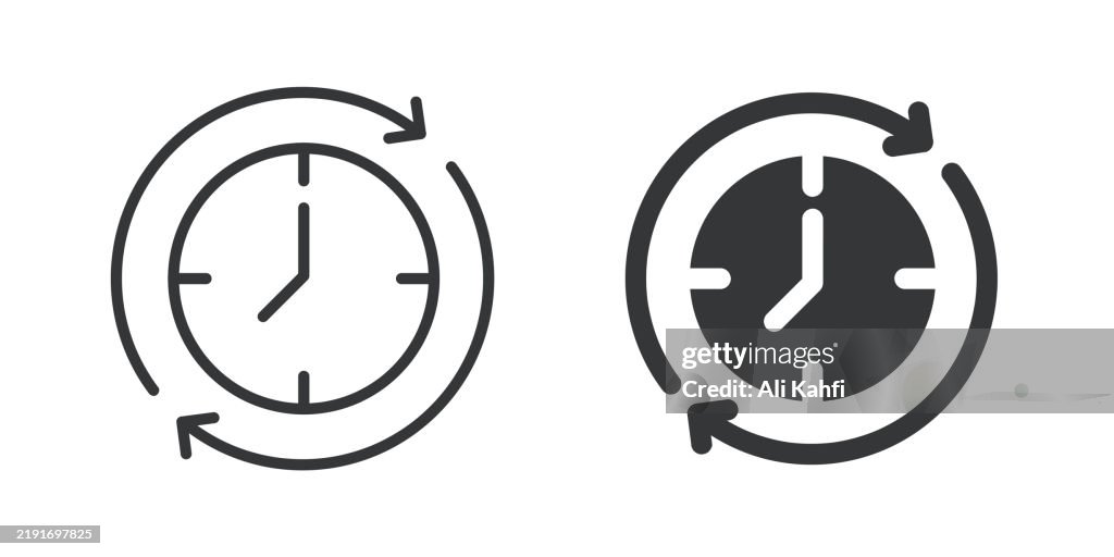 Réinitialiser le temps, la ligne fine et l’icône solide du glyphe. Trait modifiable et pixel parfait isolé sur fond transparent