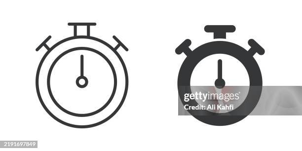 stopwatch thin line and glyph solid icon. editable stroke and perfect pixel isolated on transparent background - reaction time stock illustrations