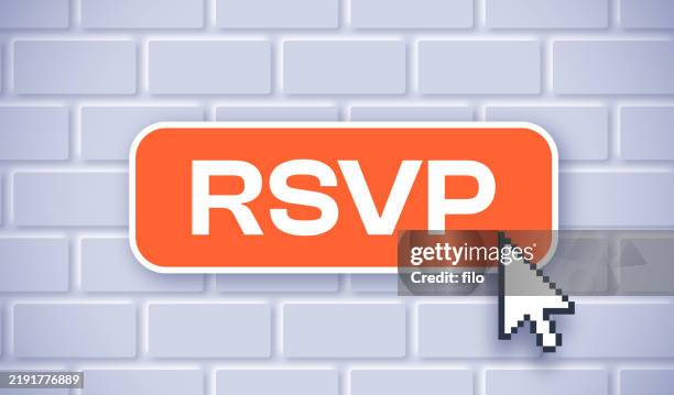rsvp button wall sign with computer cursor - purchase order stock illustrations