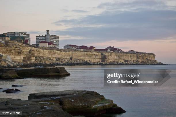 aktau with coastline and caspian sea - aktau stock pictures, royalty-free photos & images