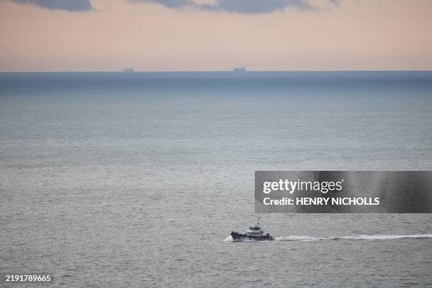 Border Force vessel "BF Ranger" returns to the Dover Marina bringing the first migrants of 2025, picked up at sea attempting to cross the English...
