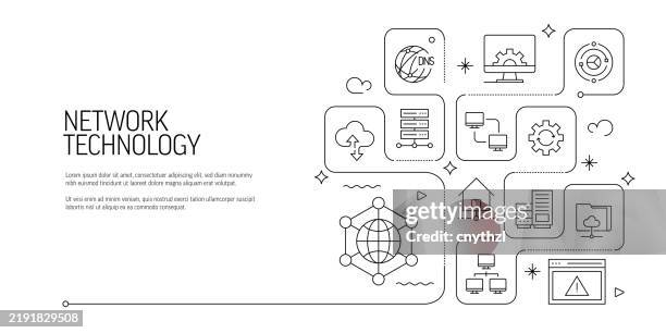 network technology line icon set. computer, database, server, file sharing, cloud computing. - computer software concept stock illustrations