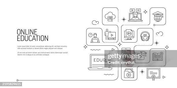 online education line icon set. computer, internet, teaching, webinar, tutorials. - electronic dictionary stock illustrations