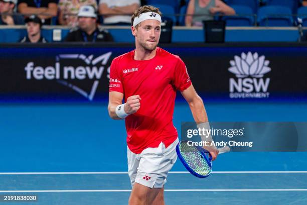 Casper Rudd Country Casper Rudd of Norway celebrates a point in his Group B singles match ...