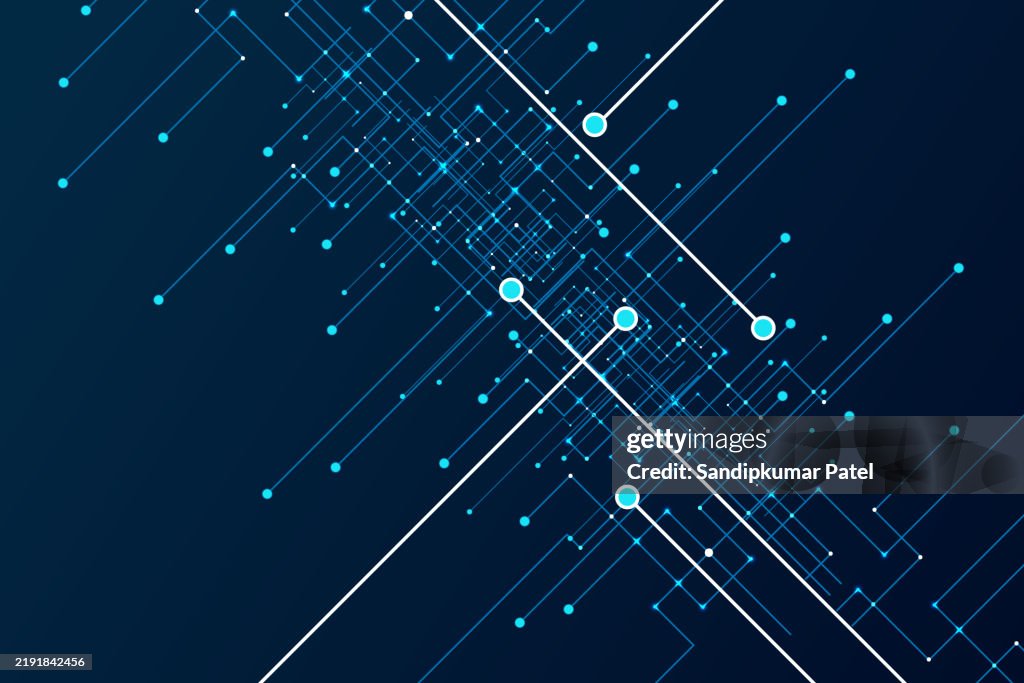 Futuristic chipset processor circuit board digital transformation blue abstract technology background.