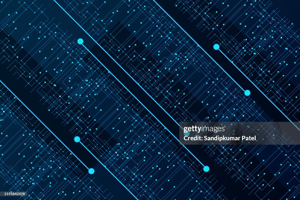 Futuristic chipset processor circuit board digital transformation blue abstract technology background.
