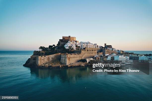 peñíscola is ancient coastal town in spain, aerial view - headland stock pictures, royalty-free photos & images
