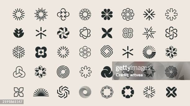 ilustrações de stock, clip art, desenhos animados e ícones de vector set of minimalism geometric bauhaus style symbol design elements - fila arranjo