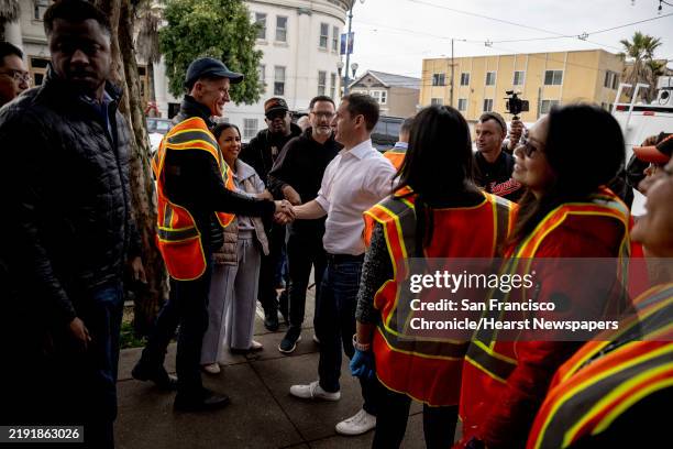 San Francisco Mayor-elect Daniel Lurie, right, greets Dr. Grant Colfax, director of the San Francisco Department of Public Health during Ingleside...