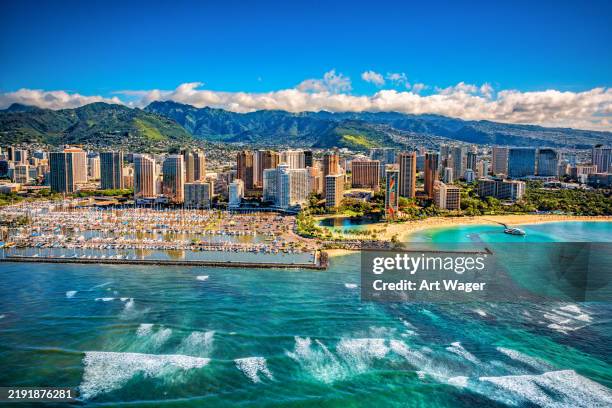 antena de horizonte de honolulu - islas-de-hawái fotografías e imágenes de stock