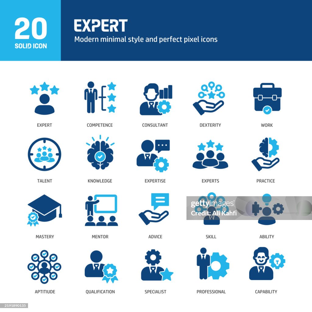 Expert glyph solid icons. Containing skill, attitude, experience, talent solid icons collection. Vector illustration. Perfect pixel on clean white background