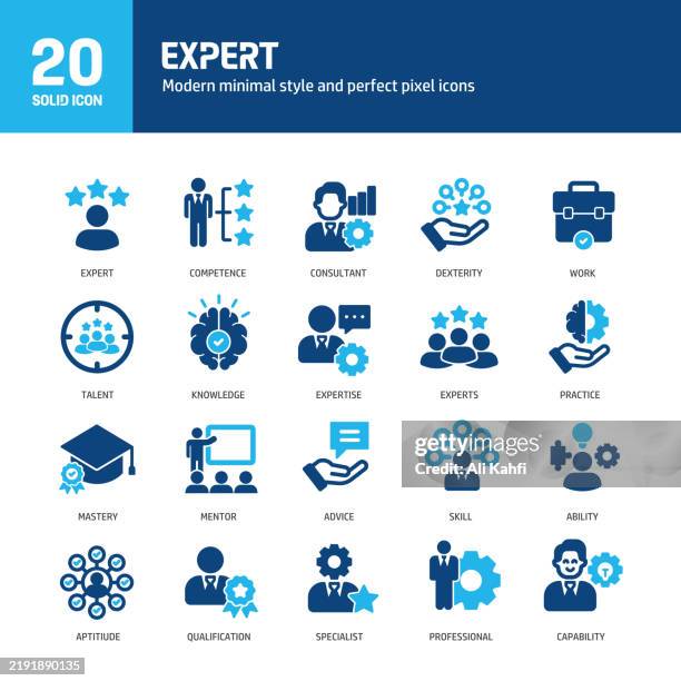 ilustrações de stock, clip art, desenhos animados e ícones de expert glyph solid icons. containing skill, attitude, experience, talent solid icons collection. vector illustration. perfect pixel on clean white background - competência