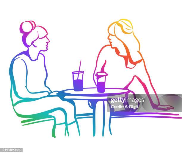 girlfriendchatovercoldcoffeerainbow - peer support stock illustrations