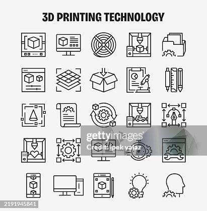 3D Printing Technology Related Line Vector Icon Set. Editable Stroke. 3D Printing Technology Related Line Vector Icon Set. Editable Stroke.