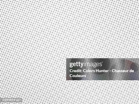 Black and gray dots on a white background. Macro photography of an offset printed poster. Black and gray dots on a white background. Macro photography of an offset printed poster.