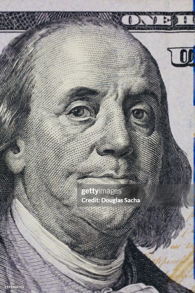 Benjamin Franklin portrait on a 100 dollar currency