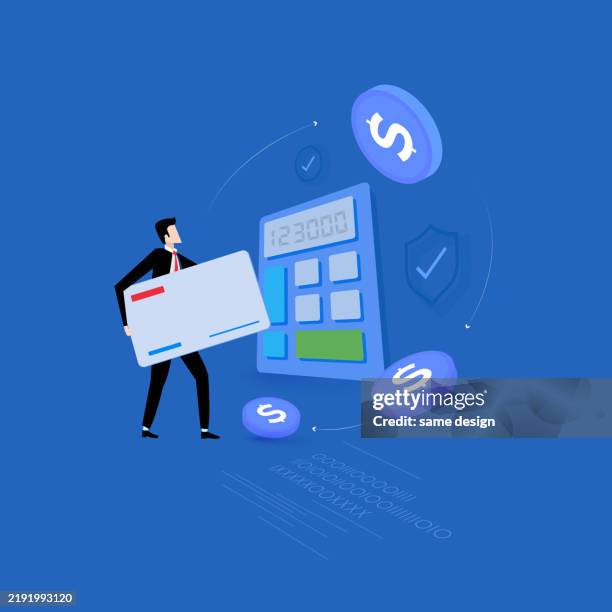 a business man payment processing on payment gateway - square credit card reader stock illustrations